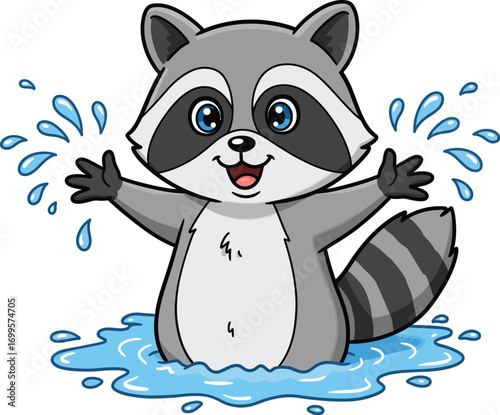 A friendly and mischievous raccoon cartoon character illustration