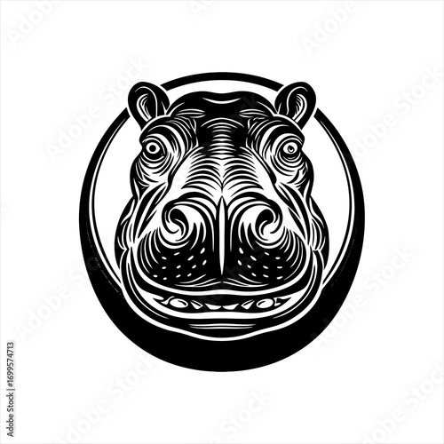 Stylized Black and White Hippopotamus Head Illustration 4.