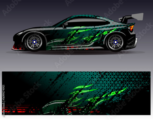 Car wrap design vector. Graphic abstract stripe racing background designs for vehicle, rally, race, adventure and car racing livery