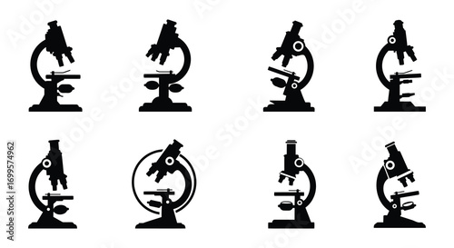 microscopes arranged in grid pattern showing various angles
