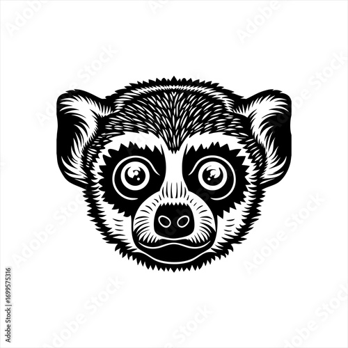 Stylized Black and White Lemur Face Illustration 2.