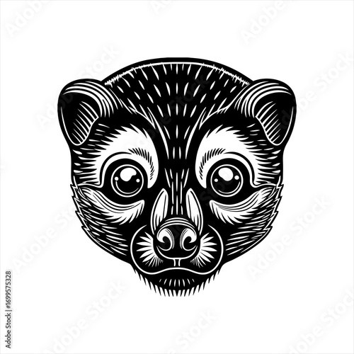 Stylized Black and White Lemur Face Illustration 5.