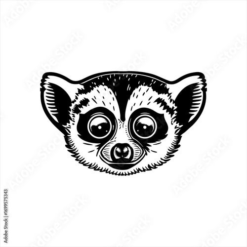 Stylized Black and White Lemur Face Illustration 6.