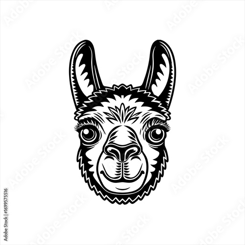 Stylized Black and White Llama Face Illustration 3.