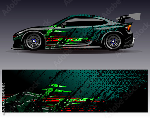 Car wrap design vector. Graphic abstract stripe racing background designs for vehicle, rally, race, adventure and car racing livery