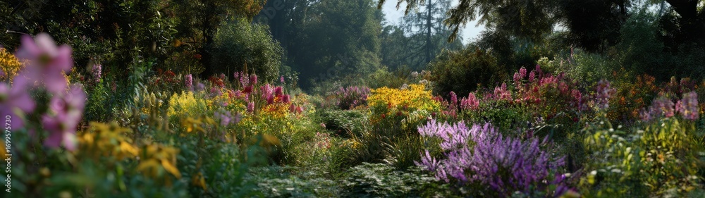 Obraz premium Vibrant garden panorama hdr in nature