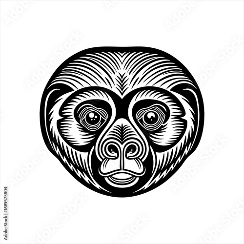 Stylized Black and White Monkey Face Illustration 5.