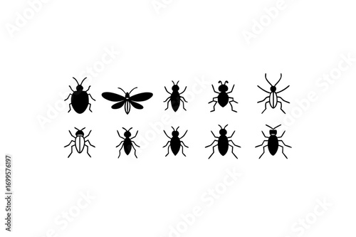 10 different tiny insect icons line art vector 