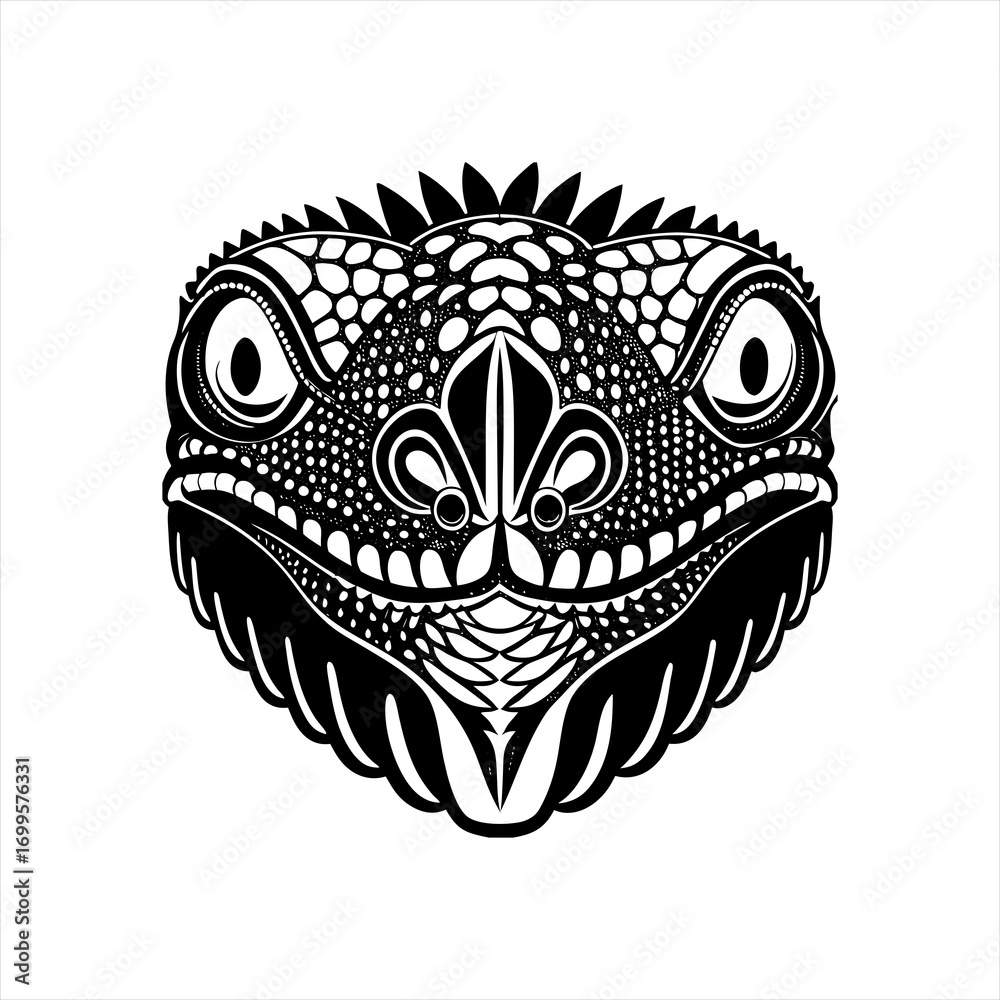 Fototapeta premium Stylized Black and White Reptile Face Illustration.
