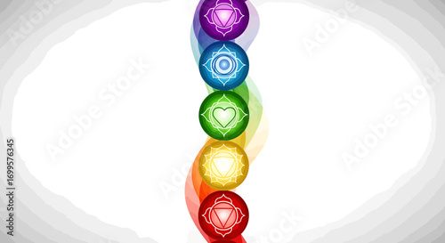 Seven Chakras Symbolizing Spiritual Energy Flow and Balance in Rainbow Colors