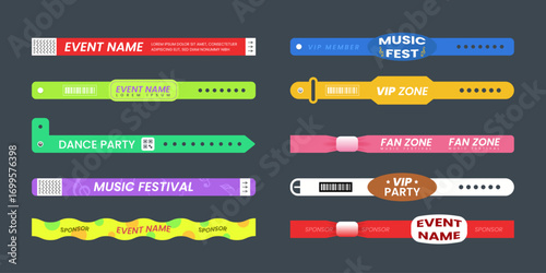 Event Access Bracelet Wristband Mockup Design Template for Concerts, Parties, Clubs and Festivals