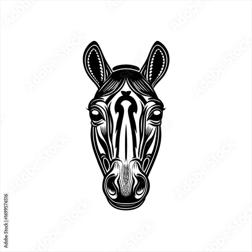 Stylized Black and White Zebra Head Illustration.