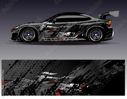 Car wrap design vector. Graphic abstract stripe racing background designs for vehicle, rally, race, adventure and car racing livery