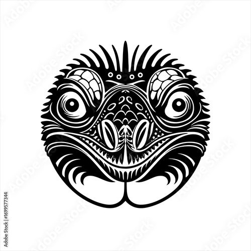 Tribal Tattoo Style Reptile Face Illustration.
