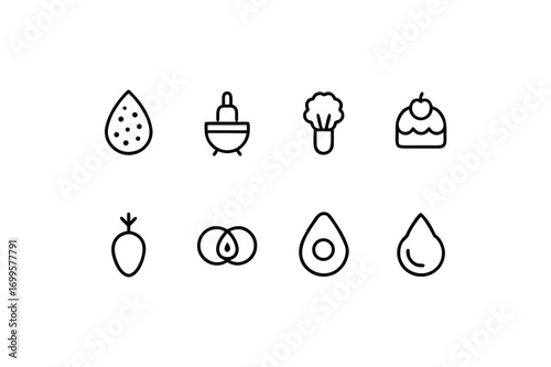 8 different keto friendly icons line art vector 