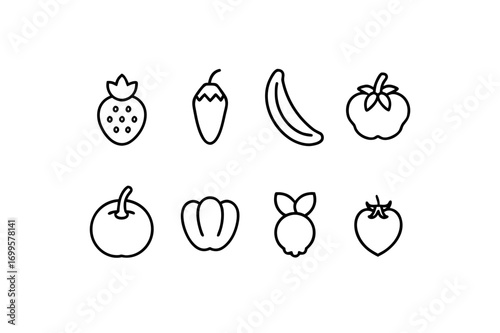 10 different fruit and veggie packs icons line art