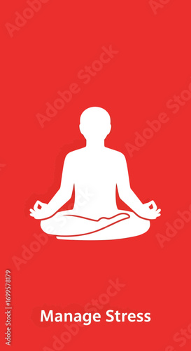 White silhouette of a person meditating in a lotus position against a red background