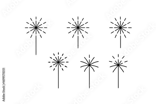 6 different fireworks box icons line art vector 