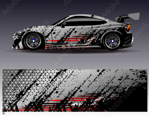 Car wrap design vector. Graphic abstract stripe racing background designs for vehicle, rally, race, adventure and car racing livery
