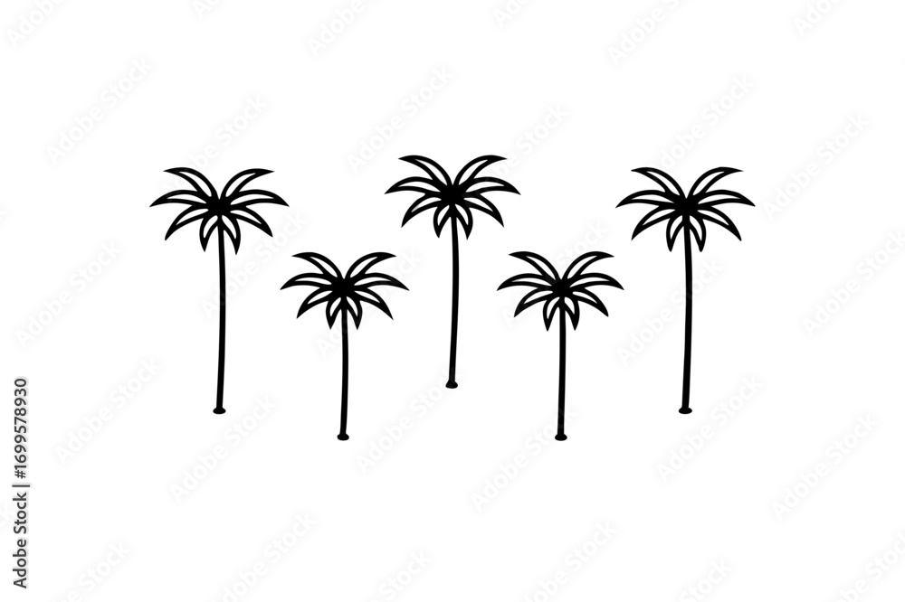Fototapeta premium 5 different coconut tree icons line art vector 