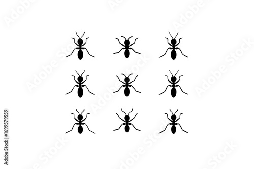 9 different ant icons line art vector illustration