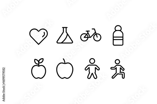 8 different all in one healthy lifestyle icons 