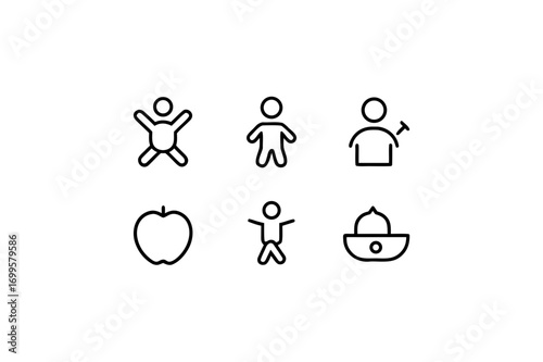 6 different all in one healthy lifestyle icons 