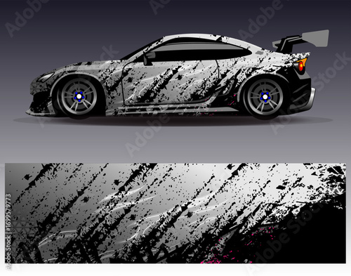 Car wrap design vector. Graphic abstract stripe racing background designs for vehicle, rally, race, adventure and car racing livery
