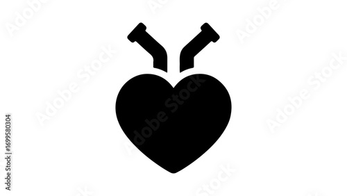 Simple black silhouette icon of a heart with arteries.