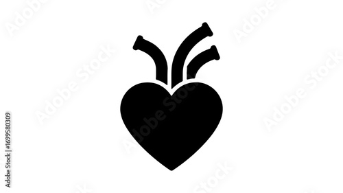 Simple black silhouette icon of a human heart organ.
