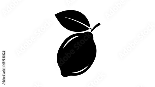 Simple black silhouette icon of a lemon fruit with a leaf.