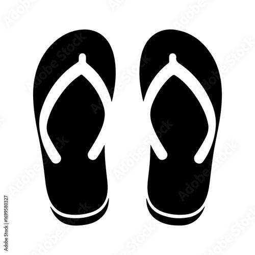 Simple black silhouette icon of a pair of flip flops 1.