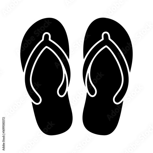 Simple black silhouette icon of a pair of flip flops.