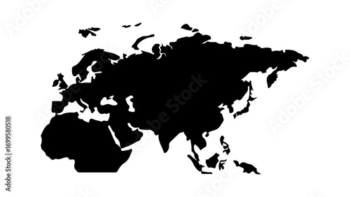 Simple black silhouette map of the Eurasia supercontinent.