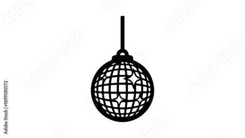 Simple black silhouette of a hanging disco ball icon.