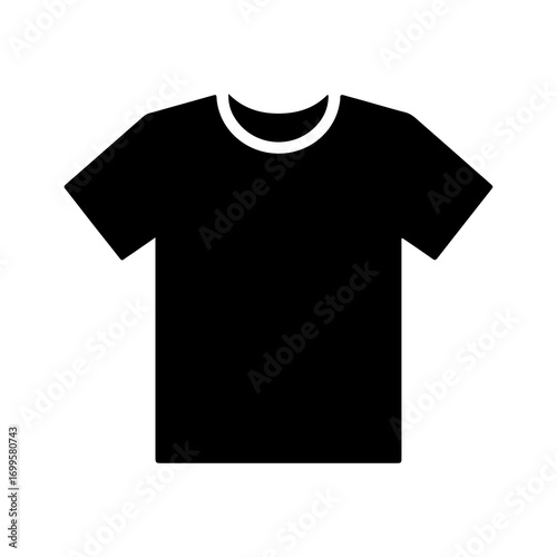 Simple black tshirt glyph icon with a white collar.
