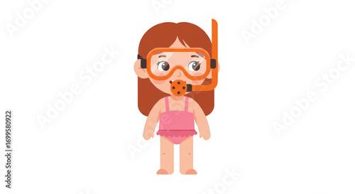 Cute little girl wearing a snorkel and mask illustration featuring illustration, snorkeling, vacation, person,