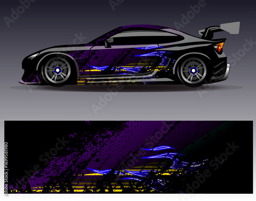 Car wrap design vector. Graphic abstract stripe racing background designs for vehicle, rally, race, adventure and car racing livery