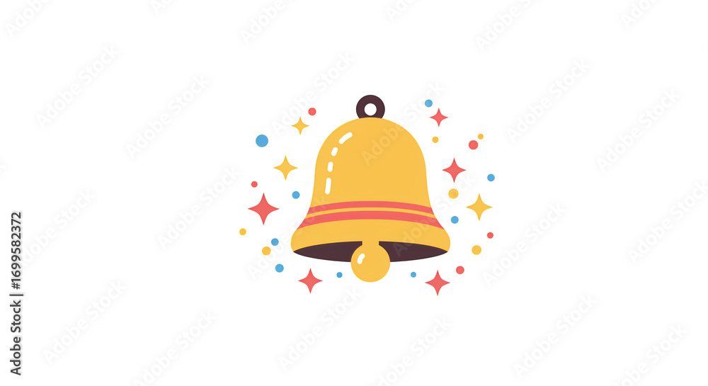 Fototapeta premium Festive yellow bell icon with colorful sparkles illustration featuring sign, update, colorful, design, illustration, communication concept design for
