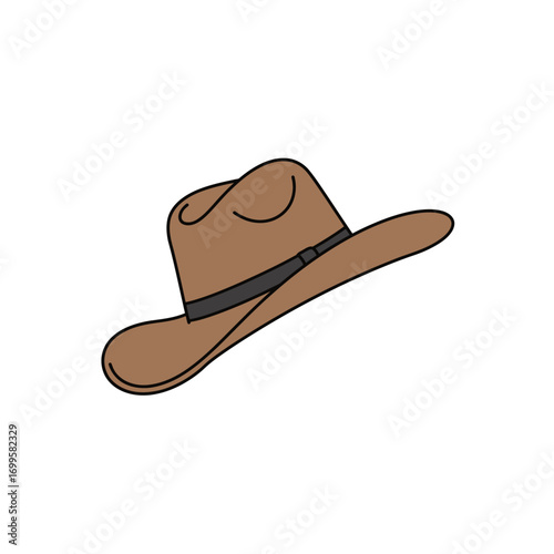 A stylish brown fedora hat with a black band is isolated on a white background, perfect for fashion illustrations and designs with a vintage touch.