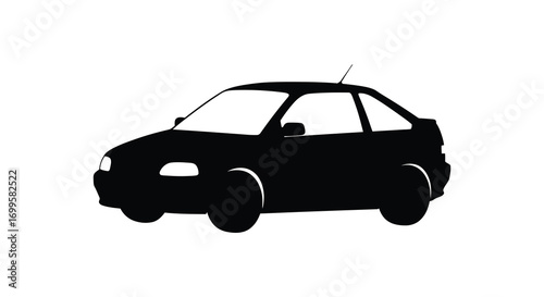 a simple black silhouette of a compact car