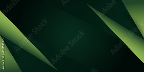 Dark Green Geometric Abstract Gradient Background. Modern abstract background with sharp geometric shapes and smooth green gradient on a dark backdrop. Stylish and elegant design,presentations,posters