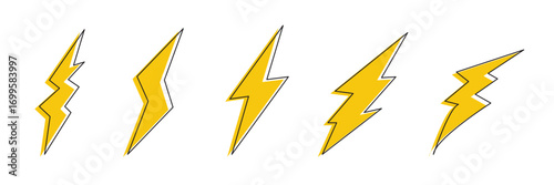 Lightning bolt icons set. Power energy icon sign in filled, thin, line, outline and stroke style for apps and website