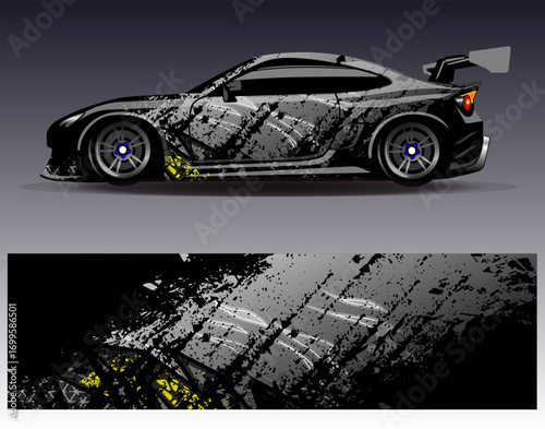 Car wrap design vector. Graphic abstract stripe racing background designs for vehicle, rally, race, adventure and car racing livery