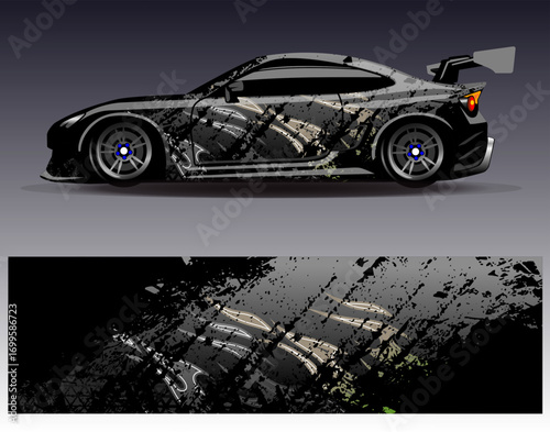 Car wrap design vector. Graphic abstract stripe racing background designs for vehicle, rally, race, adventure and car racing livery