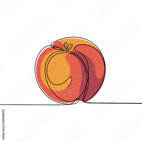 Simple black line art drawing of a Peach in a minimalist style on a white background.