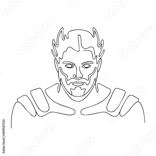 Simple black line art drawing of a hades god in a minimalist style on a white background.