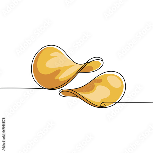 Simple black line art drawing of a potato chips in a minimalist style on a white background.