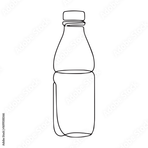 Simple black line art drawing of a water bottle in a minimalist style on a white background.