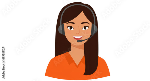 Smiling Customer Service Representative with Headset illustration featuring center, person, advice, us, telemarketing, IT